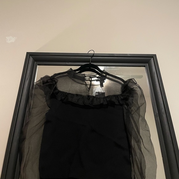 NEW Black Forever21 Mesh Lantern Sleeve Blouse - Picture 2 of 10